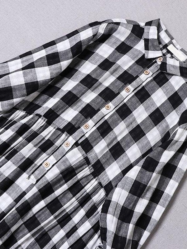 Women's Plaid Patchwork Printed Lapel Dress