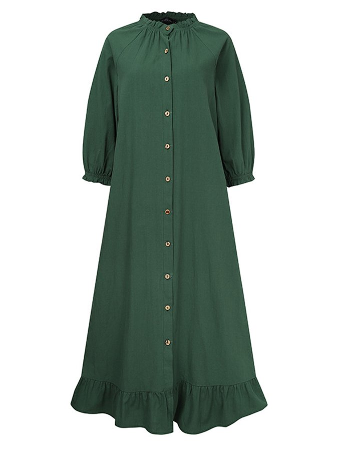Women's Casual Solid Color Ruffle Cotton Dress
