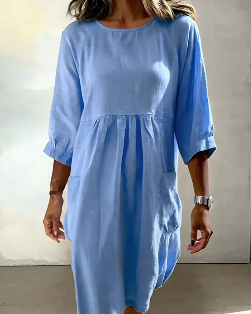 Solid Color Three-Quarter Sleeve Loose Dress