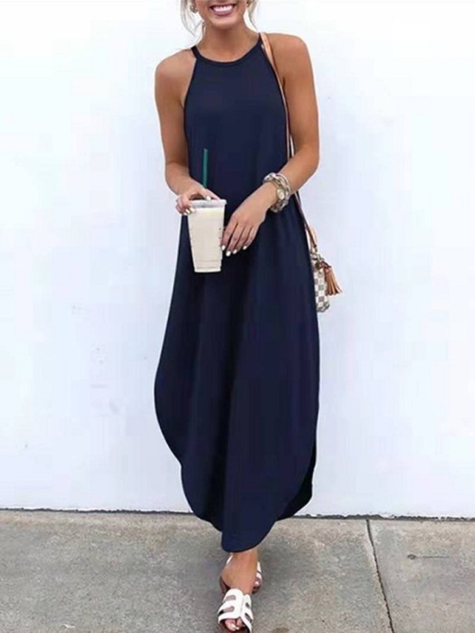 Women's Solid Color Halterneck Dress
