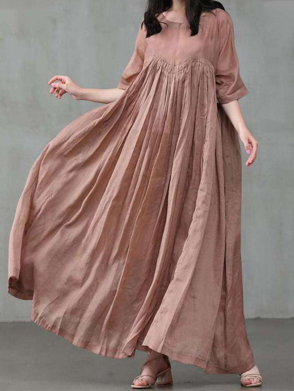 Casual Plain Round Neck Half Sleeve Flowy Maxi Dress