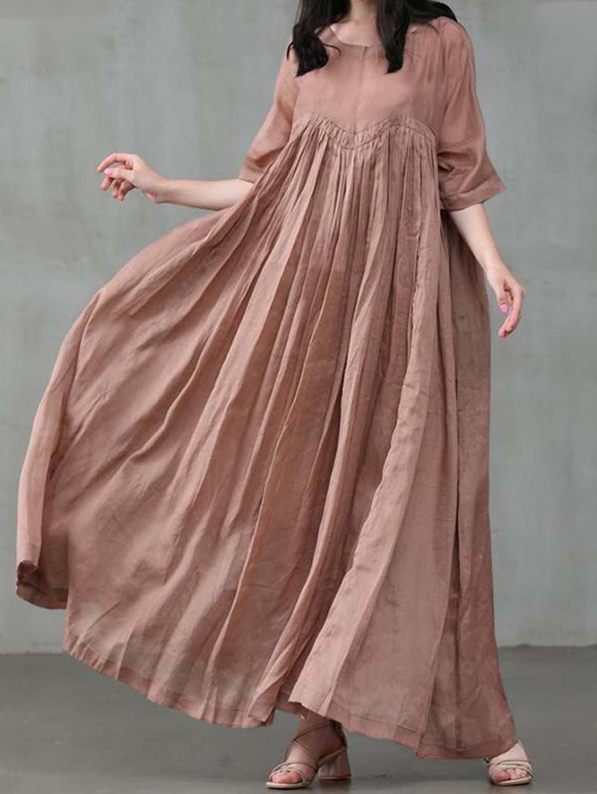 Casual Plain Round Neck Half Sleeve Flowy Maxi Dress