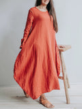 Classic Solid Round Neck Linen Maxi Dress