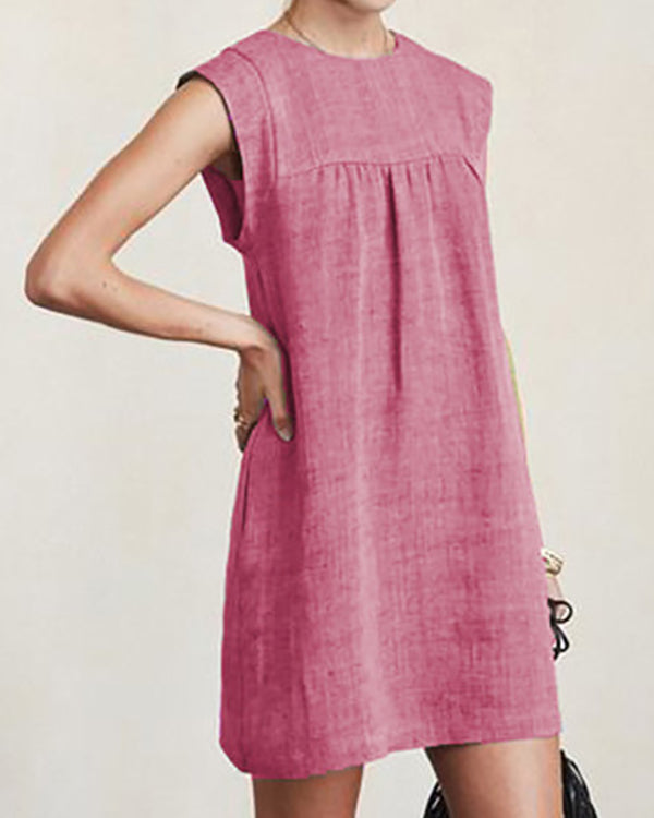 Women Casual Linen Solid Color Dresses