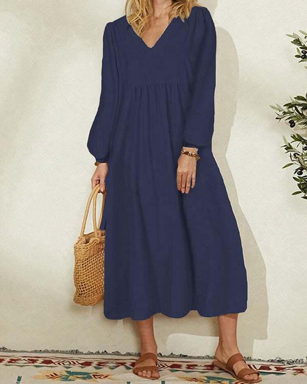 Cotton Linen Loose Balloon Sleeve Dress