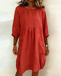 Solid Color Three-Quarter Sleeve Loose Dress