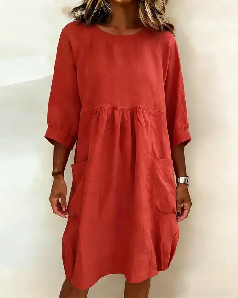 Solid Color Three-Quarter Sleeve Loose Dress