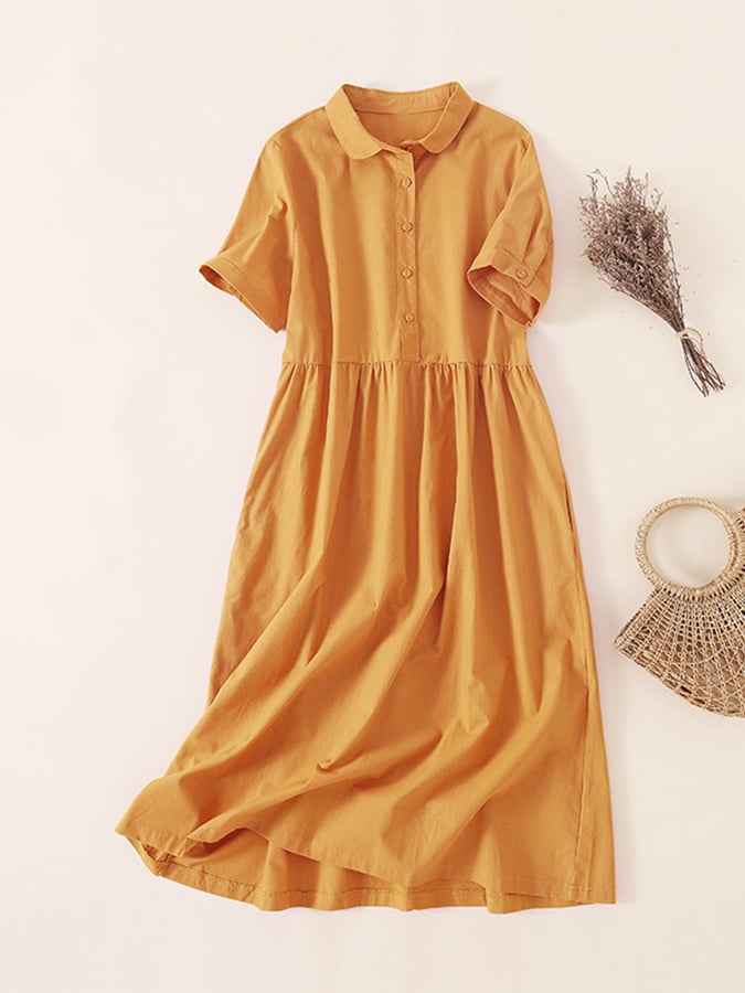 Cotton Linen Thin Age Reducing Doll Collar Dress