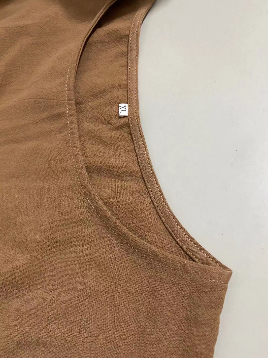 Solid Sleeveless Loose Linen Pocket Dress