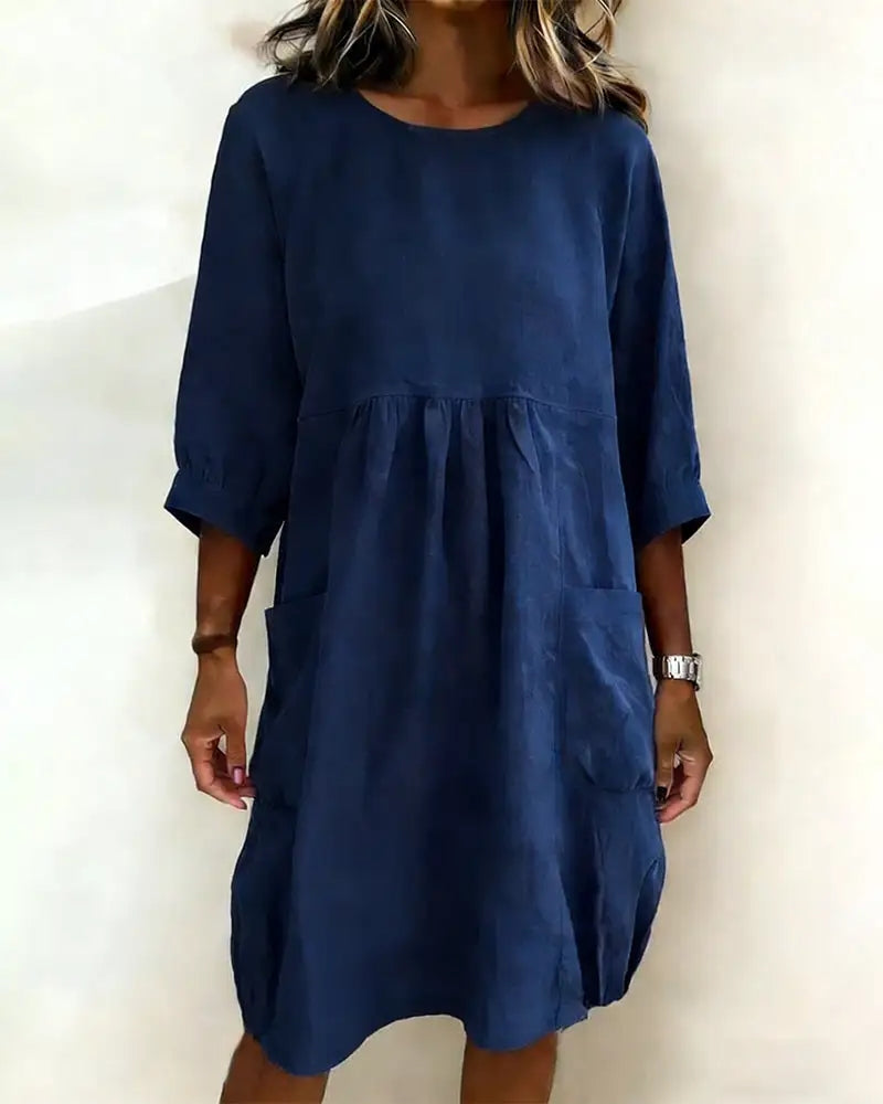 Solid Color Three-Quarter Sleeve Loose Dress