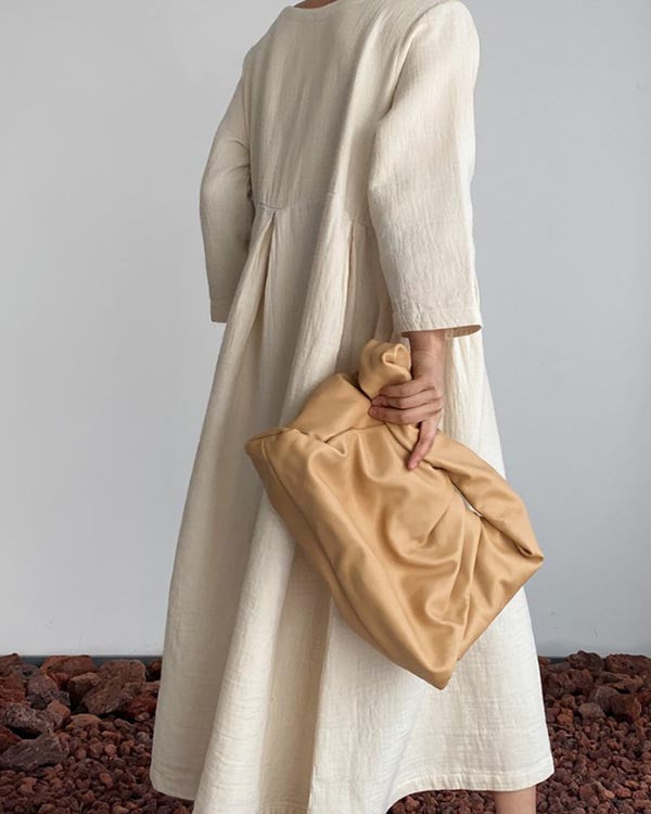 Elegant Round Neck Loose Cotton Linen Dress