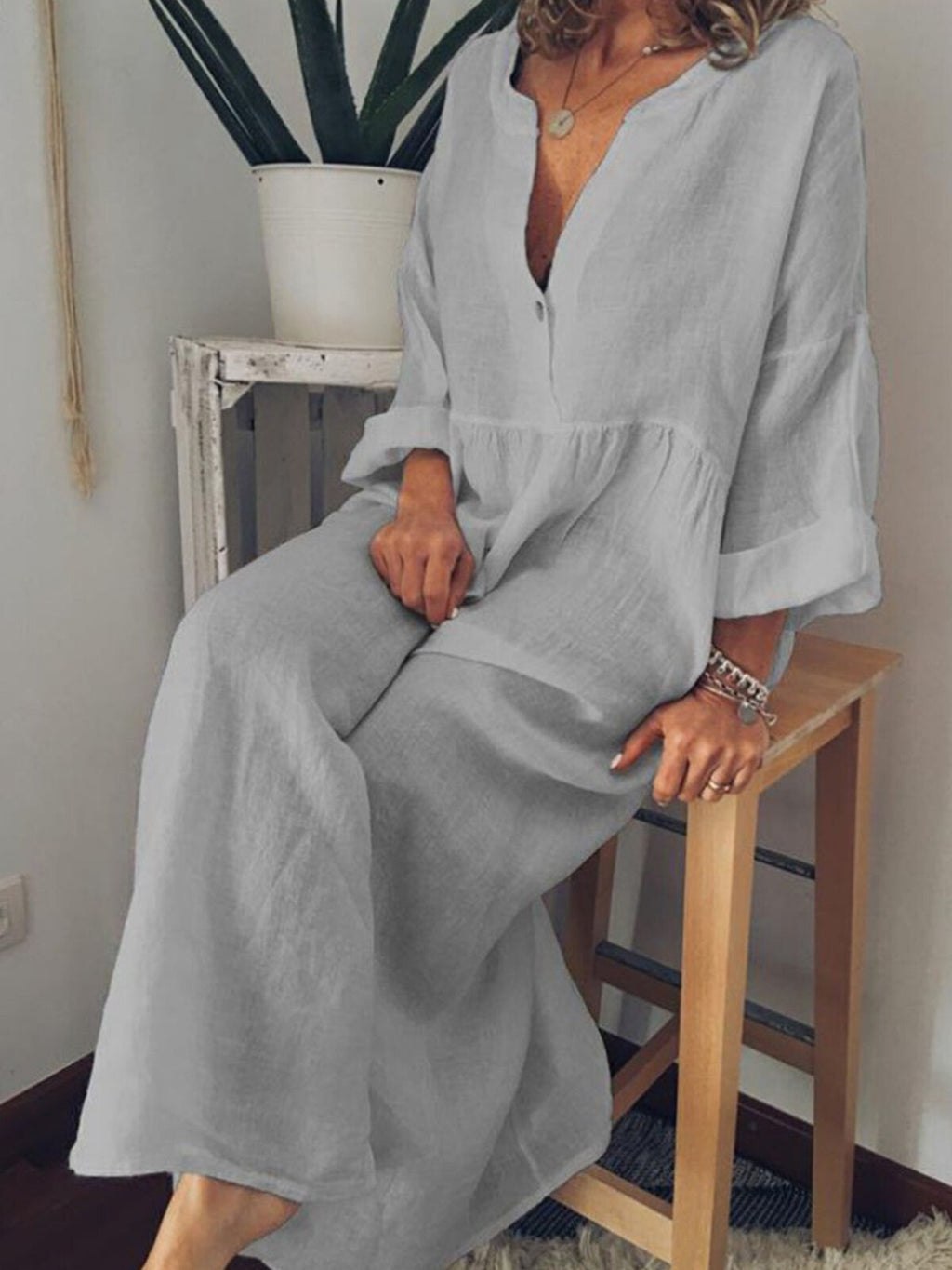 Women's Casual Pure Color Cotton Long Dress