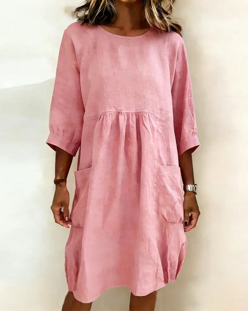 Solid Color Three-Quarter Sleeve Loose Dress