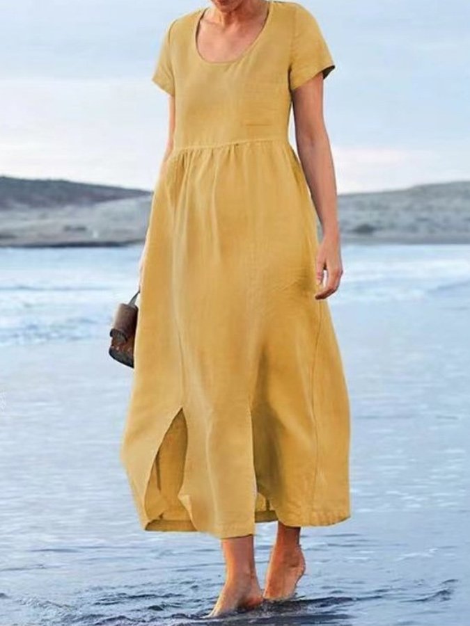 Loose Slit Short Sleeve Dress