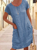 Women's Loose Round Neck Cotton Short Dress